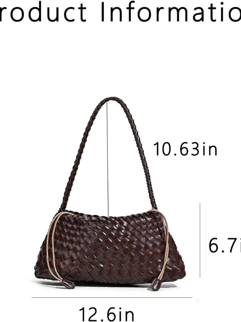 Woven Shoulder Bag for Women, Large Capacity Soft Leather Hobo Bag, Casual Shoul - Picture 5 of 5